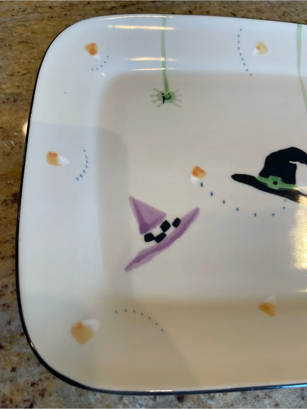 Crate & Barrel Hartstone Pottery Halloween Platter Whimsical Witch Hats Spiders